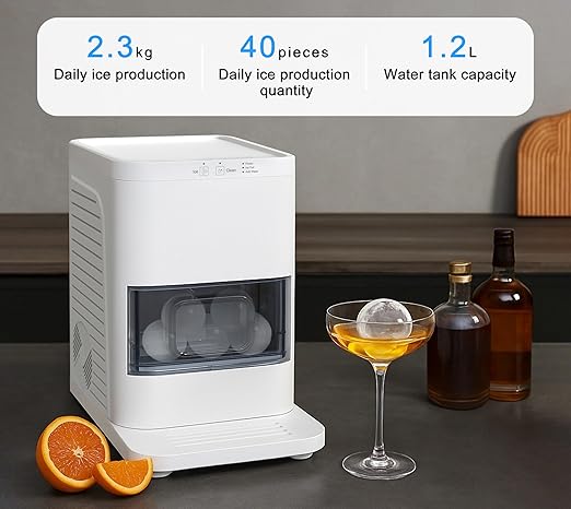 iTOMA Ice Ball Maker Machine, Smart Sensors, One-Touch Clean, 2 pcs in 50 Mins, Quiet Self-Cleaning Ice Machine, for Cocktails & Whiskey, Countertop Ice Maker for Home/Bar Party