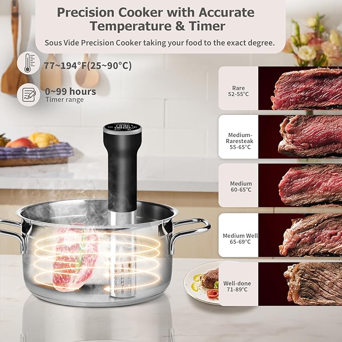 CATTLEMAN Sous Vide Cooker WiFi, 1000W, IPX7 Waterproof, Immersion Circulator for Sous-Vide, Suvee Cooker, Sous Vide Machine with Cookbook, Precision Temperature & Timer, Noise-free