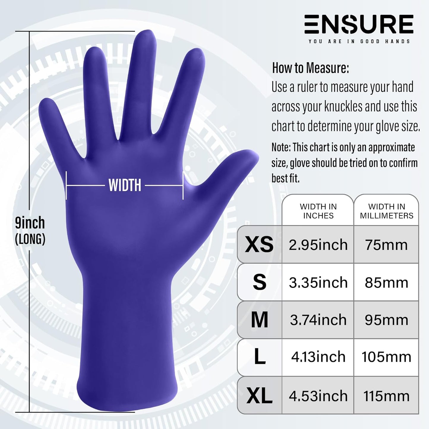 EnSure Nitrile Exam Gloves, Powder-Free, Latex-Free, Chemo Rated, Non-Sterile, Light Duty, Textured Tips, Medical, Surgical, Food Safe, Cleaning, Dental, Lab Use - 3 Mil (X-Large, 2000 Count)