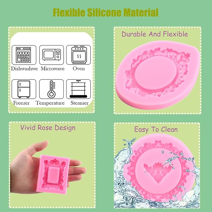 Mujiang Photo Frame Fondant Molds Picture Frames Silicone Mold Vintage Frame Molds For Cake Decorating Cupcake Topper Chocolate Candy Polymer Clay Set Of 4