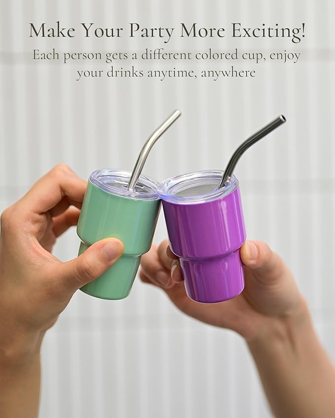 UIRZOTN 3oz Mini Tumbler Shot Glass with Straw and Lid, 12 Pack Stainless Steel Sublimation Shot Glasses for Wedding Party Whiskey Cocktail Bar with Straw and Lid
