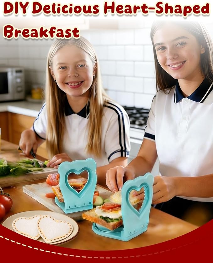 CHICHAUS Uncrustable Sandwich Maker,Sandwiches Pocket Circle Shape 3.7Inch Sandwich Cutter and Sealer,Sandwich Cutter for Kids Breakfast and lunchboxes (Heart Blue)