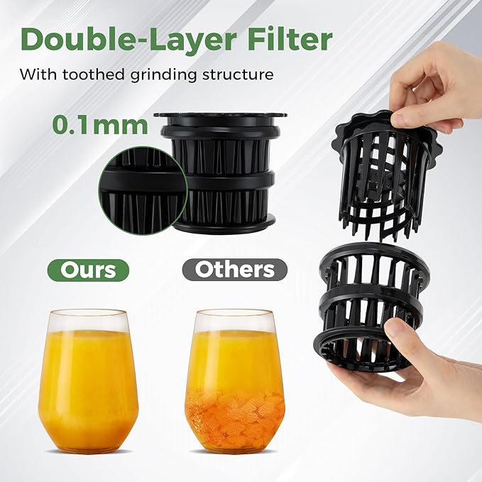 Cold Press Juicer, 5.3" Wide Feed Chute Easy to Clean Juicers w/Cleaning Brush & 2 Cups, 200W Power Motor Slow Masticating Juicer Machine w/High Juice Yield for Whole Vegetables & Fruits