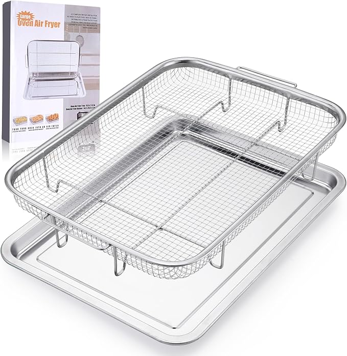 Air Fryer Basket for Oven, 15.5" x 11.6" Large Air Fryer Tray and Pan, Stainless Steel Oven Air Fryer Basket and Air Fryer Pan Rack for Cooking Baking and Broiling