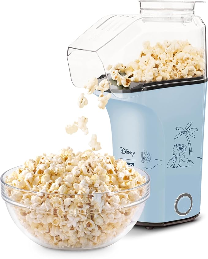 Disney Dash Fresh Pop Popcorn Maker - Oil-Free, Air Popcorn Popper - With Measuring Cup & Recipe Guide - Perfect for Movie Nights - 16 Cups, Stitch