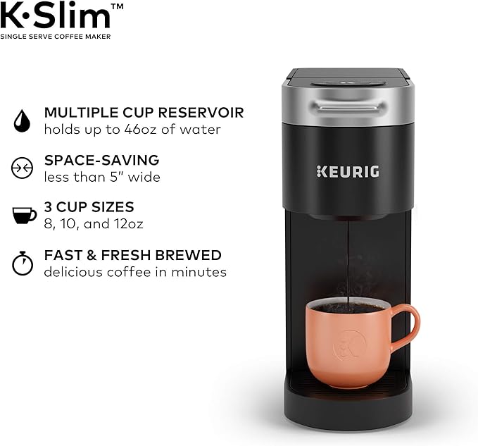 Keurig K-Slim Coffee Maker, 8 to 12 Oz. Brew Sizes (Renewed)
