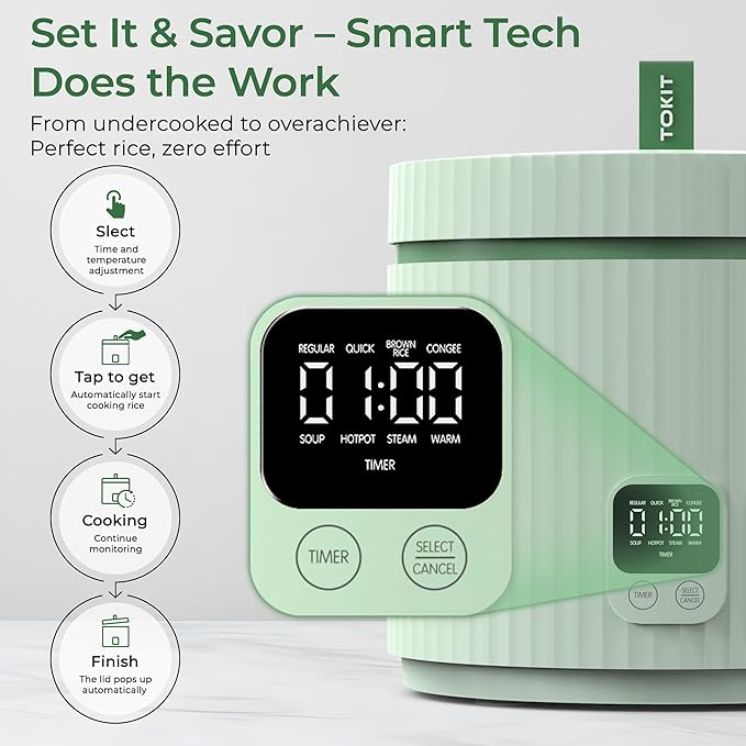 Compact Mini Rice Cooker Small Kitchen 3-Cup (Uncooked) / 6-Cup (Cooked), Non Stick Ceramic Inner Pot Rice Maker, 24H Timer Delay, Auto Keep Warm, 8 Functions Multicooker For Brown Rice, Steam, Soup