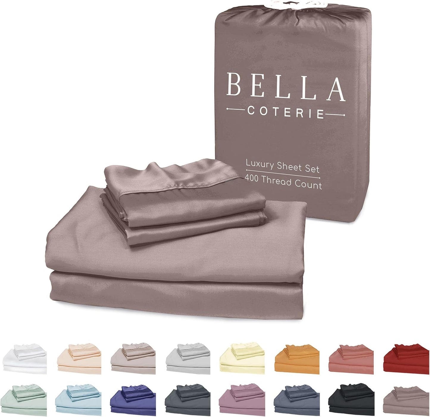 Bella Coterie Luxury Bamboo Viscose Cal King Size Sheet Set | 100% Organically Grown | Ultra Soft | Cooling for Hot Sleepers | 18" Deep Pocket [Mocha]