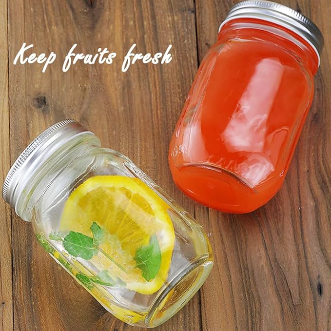 Showvigor 2 Pack Regular Mouth Mason Jars 16oz Glass Canning Jars with Airtight Lids for Preserving, Jam, Honey, Jelly, Wedding Favors, Sauces, Meal Prep, Overnight Oats, Salad