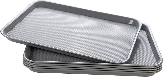 Rectangular Plastic Serving Trays,Fast Food Serving Cafeteria Trays,17"X13",Set of 6 (Grey)