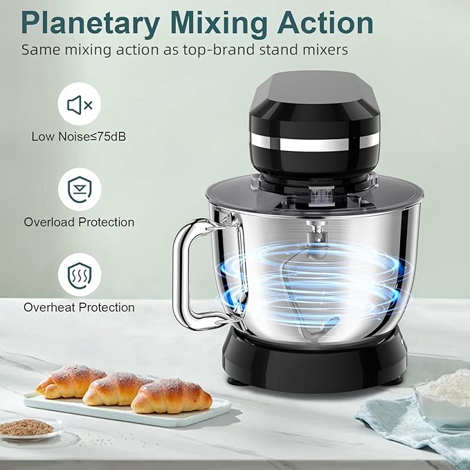Stand Mixer Electric, 10+p Speeds With 6.5QT Stainless Steel Bowl,Dough Hook, Wire Whip & Beater,for Most Home Cooks(Black)