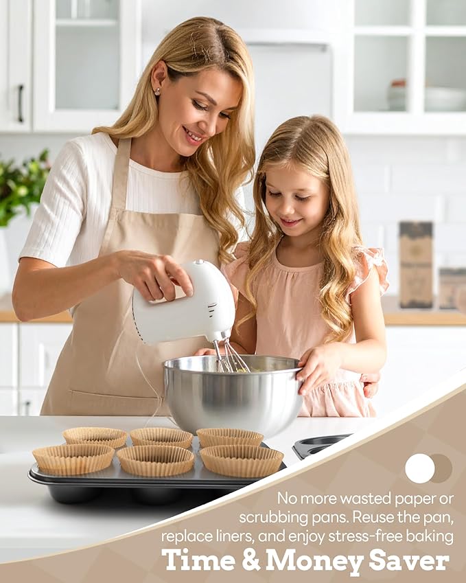 Bake Choice 2 Pack Jumbo Muffin Pan for Baking, Extra Large Cupcake Pan includes 50 Natural Jumbo Cupcake Liners, Muffin Tin Nonstick 6 Cup, Baking Pans Set, Carbon Steel Baking Supplies