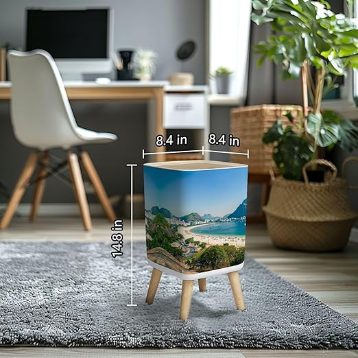 Small Trash Can with Lid Sugarloaf Mountain de Janeiro Brazil Wastebasket with Press Cover Dog Proof Garbage Can Waste Bin for Kitchen Bathroom Nursery 2.6 Gallon
