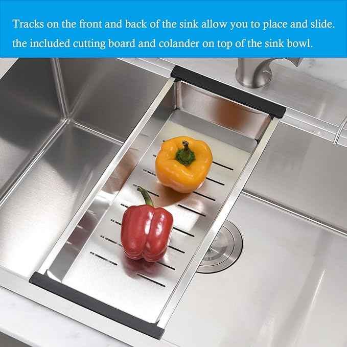 33 Inch Drop In Kitchen Sink Workstation - 33 x 22 Inch Drop In Sinks 16 Gage Stainless Steel Topmount Sinks Single Bowl 10'' Deep Handmade Above the Counter sink with Cutting Board& Strainer