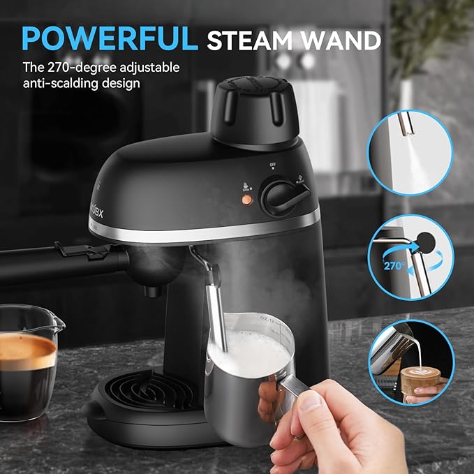 XIXUBX Coffee Machine, 3.5 Bar Espresso & Cappuccino Machine with Steam Wand, Compact Design Coffee Maker for Latte, Safety Lock & Tritan Cups, 800w, Black