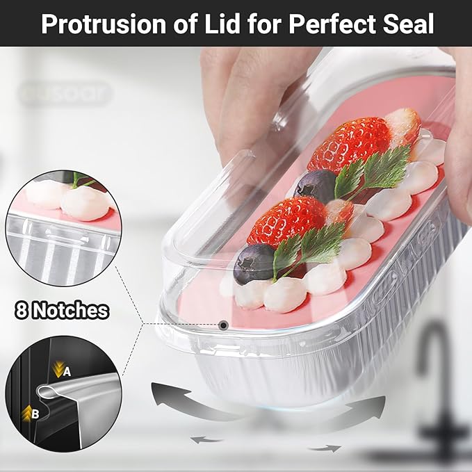 EUSOAR Mini Loaf Pans with Lids, 100pcs 6.8oz 6.5"x2.5"x1.2" Silver Disposable Ramekins Foil Dessert Baking Cups Pan Tin, Cupcake Containers Cheesecake Creme Brulee for Party Wedding