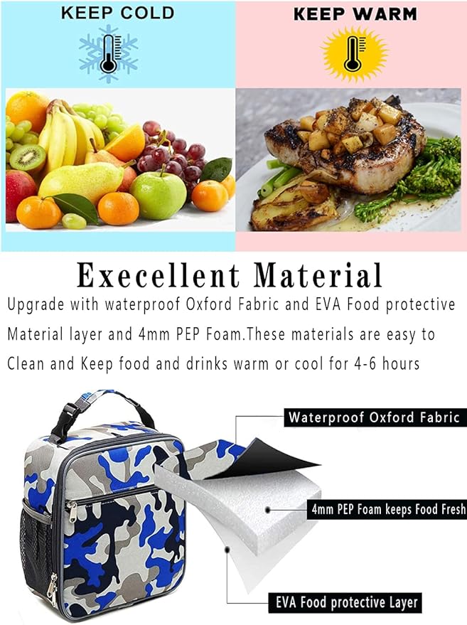 ZM-YOUTOO Lunch Box for Men - Reusable Lunch Bag Men Adult Women- Insulated Small LunchBox (Camouflage)
