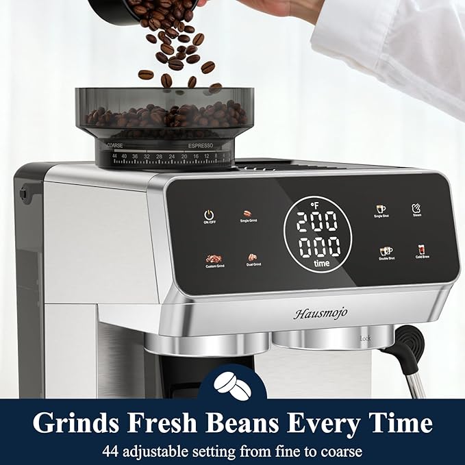 CM1620 Espresso Machine with Built-in Burr Grinder, 20 Bar Bean-to-Cup Espresso Maker with 44 Grind Settings & Steam Wand, Touchscreen Coffee Machine for Latte, Cappuccino & Iced Coffee