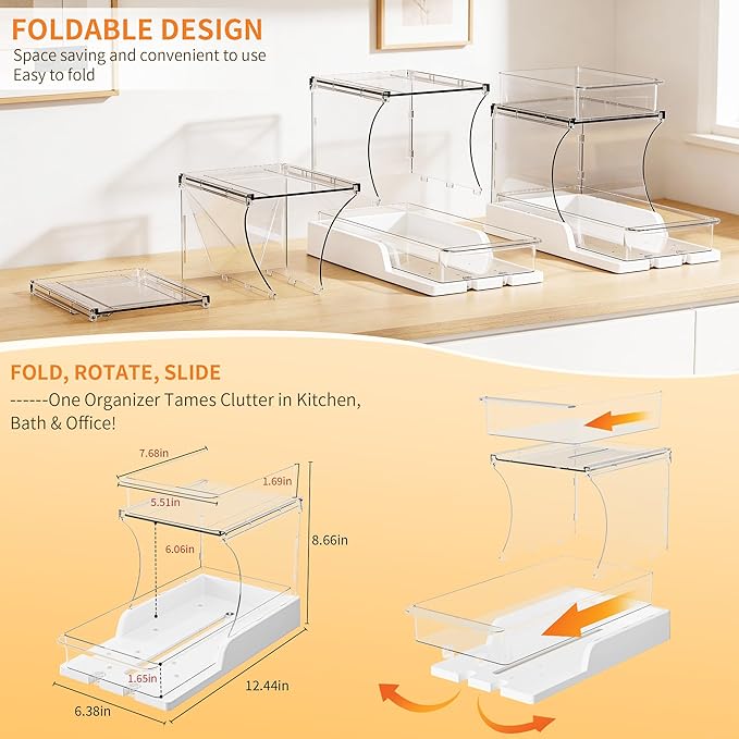 Attelite Makeup Organizer 2-Tier Makeup Storage Cosmetics Organizer with 180° Rotating Design Sturdy durable Versatile Perfume Vanity Organizer for Countertops, Bathrooms, Office Supplies,and Dressers