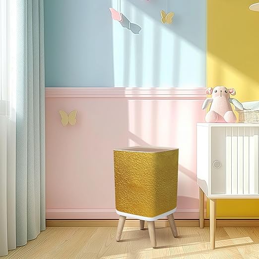 Small Trash Can with Lid Gold texture for cover cards flyers poster Bronze paint Stone backdrop Wastebasket with Press Cover Dog Proof Garbage Can Waste Bin for Kitchen Bathroom Nursery 2.6 Gallon