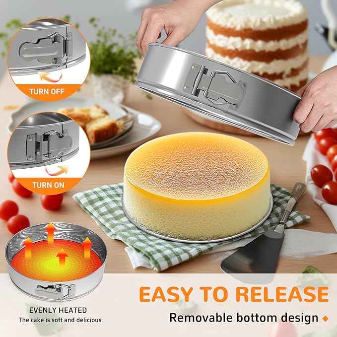 ZeroPone 10 Inch 304 Stainless Steel Springform Pan with Removable Bottom, Nonstick Round Spring Form Cheesecake Pan with 30 Pcs Parchment Paper Liners