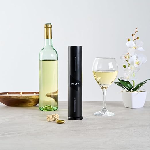 Restaurantware Electric Wine Opener 1 Count 1.9 x 1.9 x 9.1 Inches Battery Operated Plastic Corkscrew With Foil Cutter Compact Black Design For Quick One-Touch Uncorking