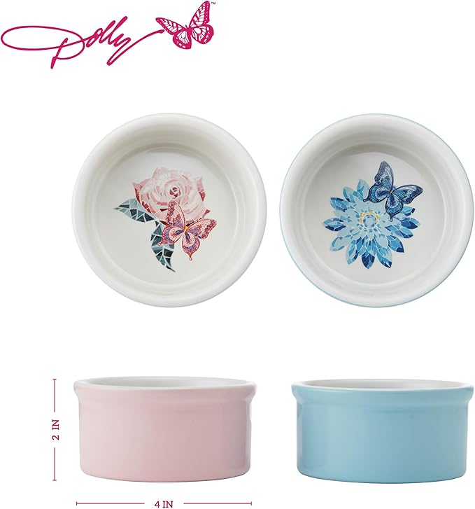 Dolly Parton Ramekin Set – Ceramic Bakeware with Mosaic Flower Design, Oven/Microwave/Freezer Safe, Even Heat Distribution, For Desserts, Soufflés and Casseroles, 2 Piece, 7 Ounce
