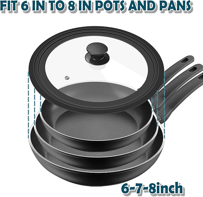 Universal Lid for Pots, Pans and Skillets, 6&7&8 inch, Diameter Cookware, Silicone Replacement Pan Lid Pot Lids for Frying Pans, Cast Iron,Tempered Glass Lid