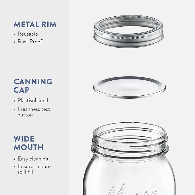 Paksh Novelty Mason Jars - Food Storage Container - 32 oz 6-Pack - Airtight Container for Pickling, Canning, Candles, Home Decor, Overnight Oats, Fruit Preserves, Jam or Jelly