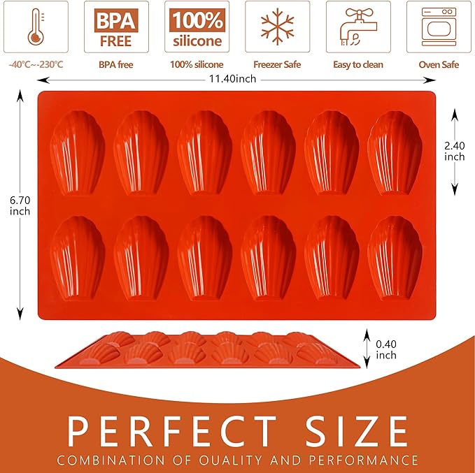 Madeleine Pans for Baking, 12-Cavity Non-Stick Silicone Madeleine Cookies Trays for Baking, 3Pcs Shell Shape Madeleine Mold Cake Pans (Mini(12-Cavity))