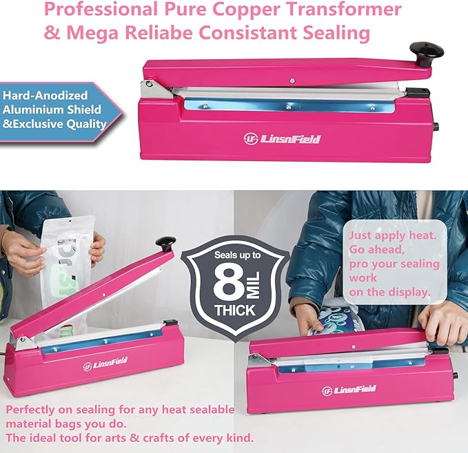 Sealer Pro, Patented 8-inch Impulse Heat Sealer, 2-mm Sealing Width Super Heavy Duty Bag Sealing Machine with Extra 2 Replacements, 1Fuse Included, Dragon Fruit