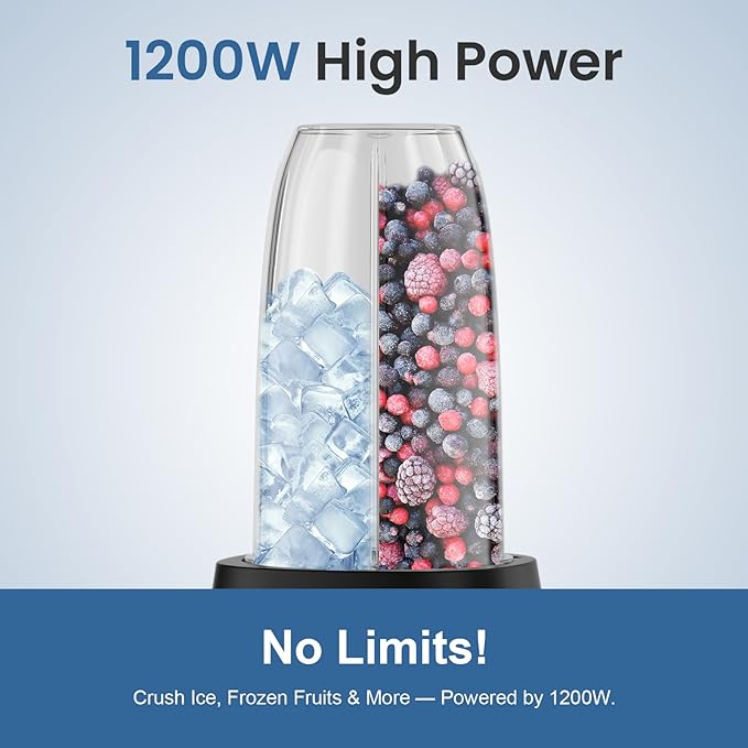 Colarlemo 12-Piece Smoothie Blender Maker 25,000 RPM Personal Blender for Ice Crushing Smoothies & Frozen Drinks Nuts with 23oz, 32oz, 37oz Portable Cups Two 6-Leaf Stainless Steel Blades, Sand Black