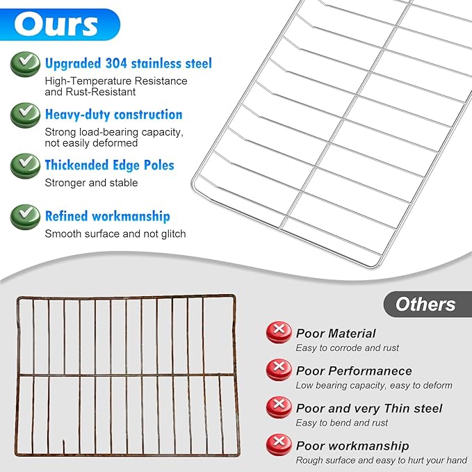 Upgraded 304 Stainless Steel WPW10179152 W10179152 Oven Rack Compatible with Kitchen-Aid, Maytag and Whirlpool Range Oven Stove Wire Rack W10439248 EAP11749669 Gas Range Oven Rack w/Oven Rack Liner