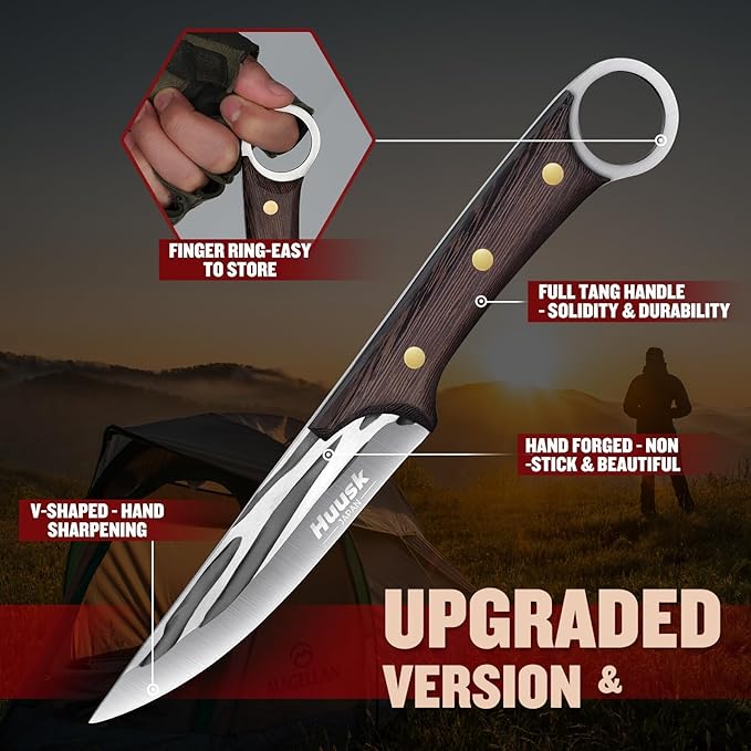Huusk Japanese Boning Knife for Meat Cutting 5.5 Inch, Full Tang Deboning Knives, Small BBQ Trimming Knife with Sheath, Hand Forged Fish Fillet Knives for Meat, Fish, Poultry, Gift for Men