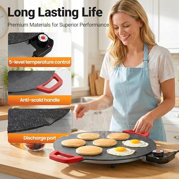 Indoor Smokeless Electric Griddle: 1000W Fast Heating Indoor Grill with 11/14/16" Nonstick Surface, Adjustable Temp Control, Easy to Clean for Steak, Pancake & BBQ (11in)