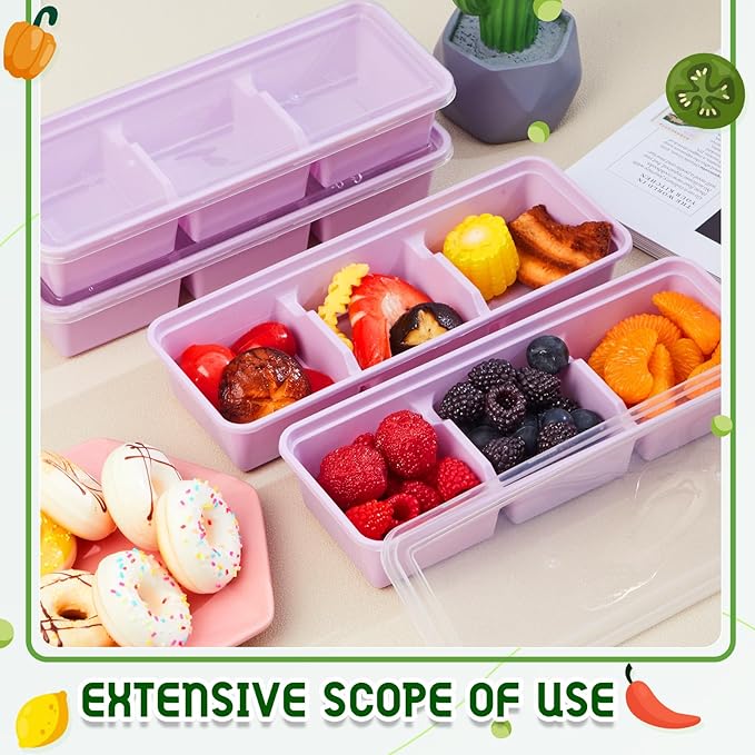 Hushee 25 Pack 17 oz Small Meal Prep Containers with 3 Compartments Snack Containers with Lid Disposable Plastic Bento Box Travel Lunch Food Boxes Stackable for Office Picnic (Purple)