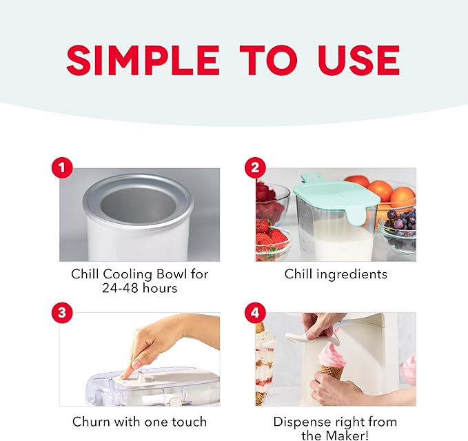 Dash Soft Serve Ice Cream Machine - Frozen Dessert Machine for Soft Serve, Froyo, Sorbet, and Fruit Whips - Compact Design - Features Double Insulated Freezer Bowl - 1-Pint Capacity
