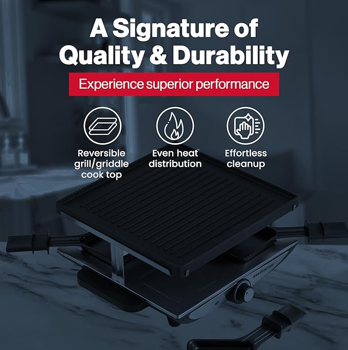 Swissmar Geneva Raclette Grill with Reversible Cast Aluminum Grill Top - Perfect for outdoor & Indoor Electric Raclette Grill & Griller - Barbeque Bonding - 4-Person
