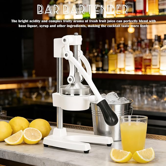 Cast Iron Juicer, Cast Iron Juicer Hand Press Heavy Duty, Peel-Free Juicing, Professional Lemon Orange Pomegranate Squeezer, Effortless, Stable, Easy Clean for Home, Bar, Commercial Use(White)