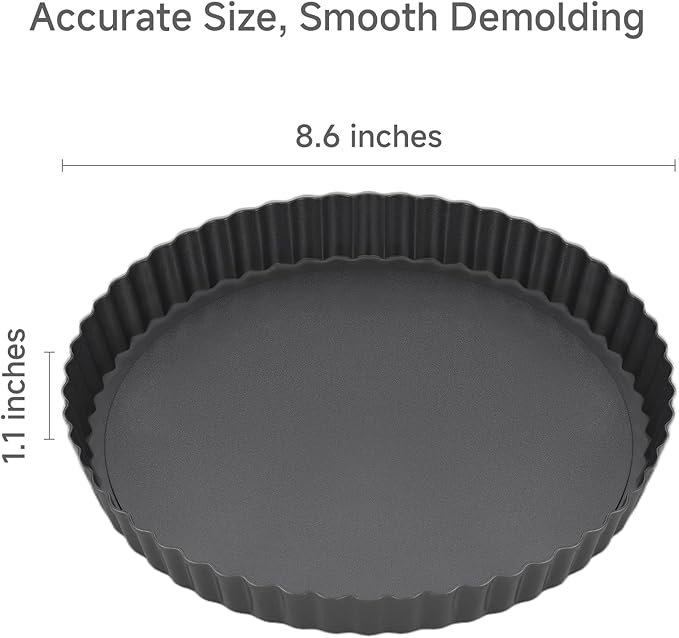 Tart Pan Removable Bottom - 8.6 Inch Non-Stick Carbon Steel Pie Pan for Baking Tarts, Pies, Quiches, Brownies, Quiche Baking Dish with Fluted Edges, Fruit Tart Mold