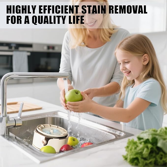 Fruit and Vegetable Washing Machine, Upgrade Titanium Electrolysis Purification Fruit Cleaner Device Waterproof Fruit and Vegetable Purifier Clean Fresh Produce in Water (Cream Color)