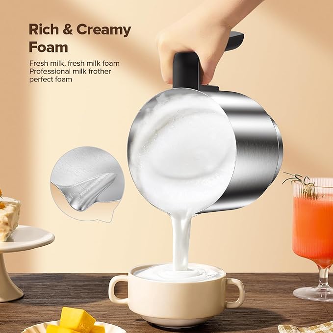 Milk Frother and Steamer, Electric Frother with Detachable Stainless Steel Jug, Hot & Cold Foam Maker for Latte, Cappuccino, Coffee, 4-in-1 Automatic Milk Warmer, 17oz Heat
