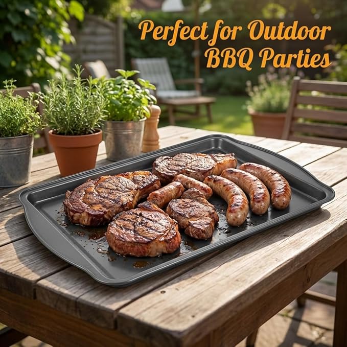 Baking Pan Set of 3 - Carbon Steel Baking Sheets Set, 17 Inch, Nonstick Cookie Sheets for Baking, Rust & Warp Resistant & Stackable, Nontoxic & Heavy Duty & Easy Clean