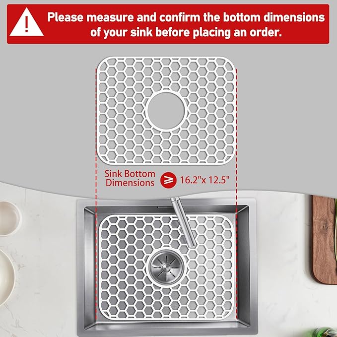 Bestjing Silicone Sink Protectors for Kitchen Sink - 16.2"x12.5" Kitchen Protector Accessory, Non-Slip Heat Resistant Mat for Bottom of Farmhouse Porcelain Stainless Steel (White)