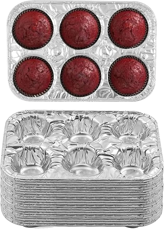 PARTY BARGAINS 6-Cup Aluminum Muffin Pans - 20 Pack, Standard Size Cupcake Pans, Disposable Muffin Tin for Baking (Max 240°C)