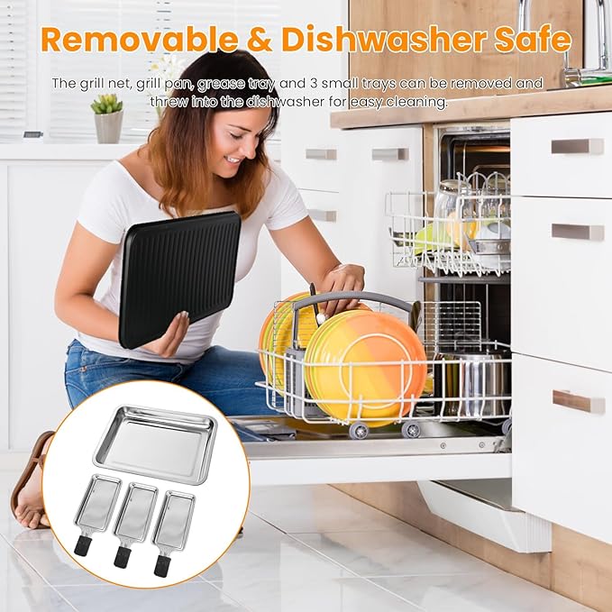 KOCASO 2-IN-1 Indoor Electric Grill, 2000W Electric Indoor Grill & Raclette, 5 Temp Control 176°F-392°F, Removable Non-Stick Plates & 3 Cheese Trays, Dishwasher Safe, for Family Party BBQ