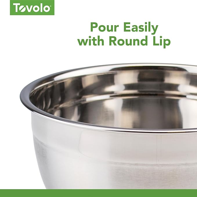 Tovolo XL Mixing Bowl Stainless Steel 7 Quart Extra Large Metal Mixing Bowls, Dishwasher Safe Big Deep Metal Bowl for Baking and Cooking Prep with Easy Pour Lip, Bowl for Salad Mixing Bread Kneading