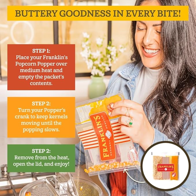 Franklin’s Gourmet Popcorn All-In-One Popcorn Packs for Popcorn Machine - 2oz Pack of 10 - Made in USA - Packs of Popcorn Bags with Buttery Salt & Oil