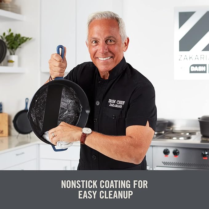 Zakarian x Dash Nonstick Cast Iron Grilling and Roasting Pan - Oven-Safe Cookware - Titanium Ceramic Nonstick Coating - Great for Roasting Veggies, Meats, and More - Gray, 11-Inch