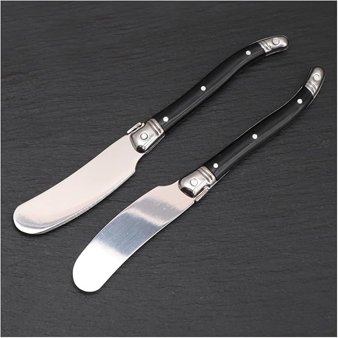 Stainless Steel Cheese Spreader Knives Set Wide Blade Dessert With Black Plastic Handles Multipurpose Butter Flatware Set(6pcs)